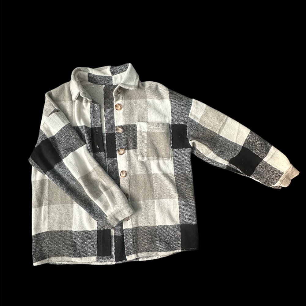 Gray and Black Button Down Shirt Jacket with Classic Collar